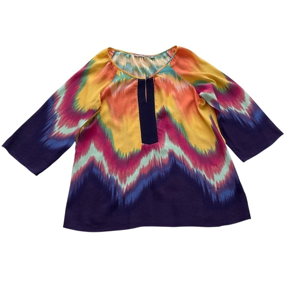 NY Collection Women's Zig Zag Tunic Top 2XL Rainbow Art To Wear Boho Abstract